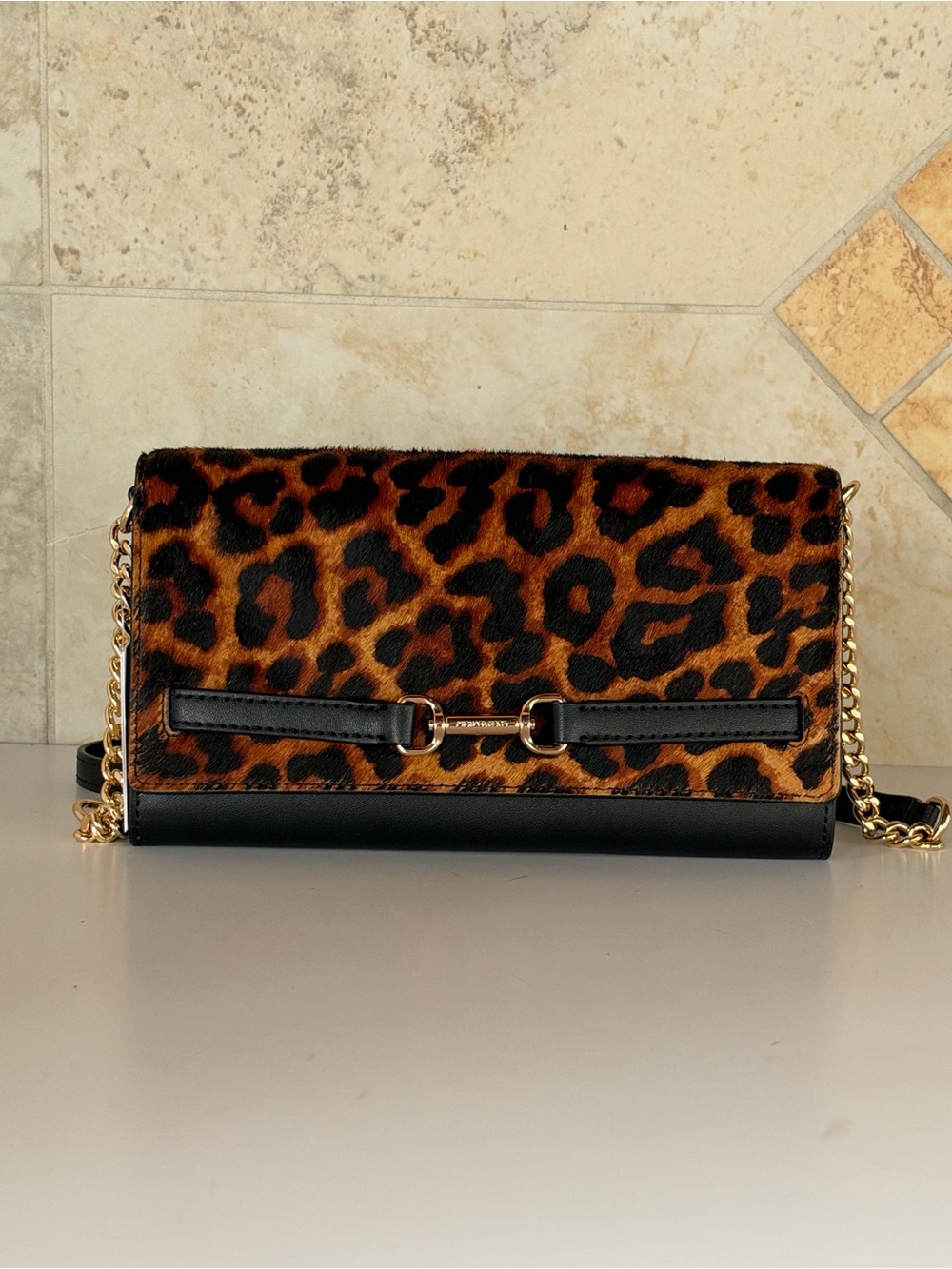 Michael Kors Carson LG Wallet On A Chain Crossbody Bag Exotic Black Multi